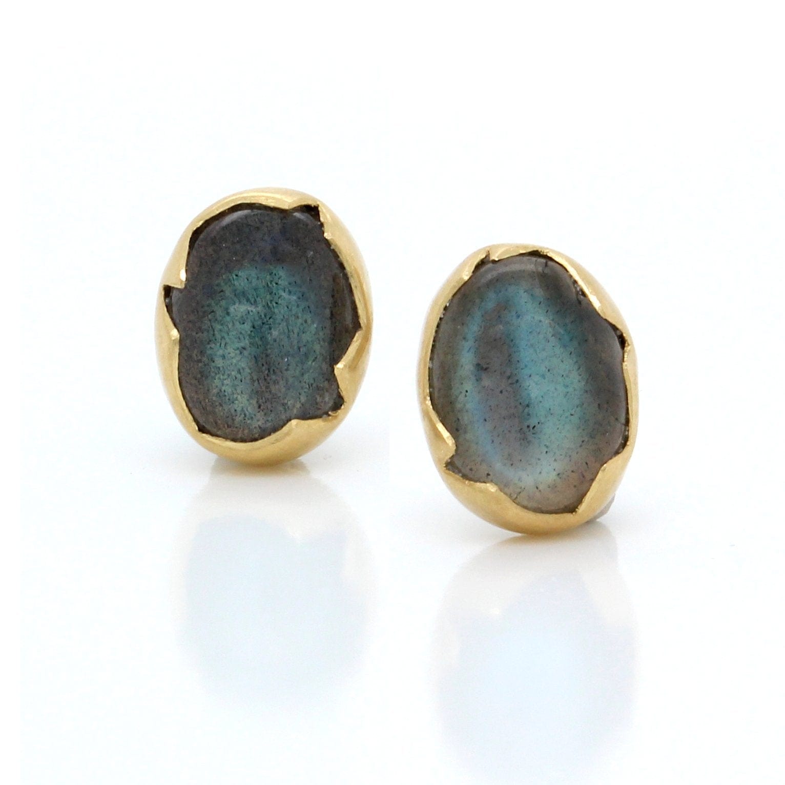 18K Yellow Gold Labradorite Egg Stud Earrings