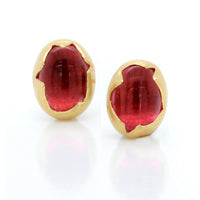 18K Yellow Gold Pink Tourmaline Egg Stud Earrings