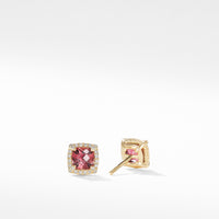 Petite Chatelaine® Pavé Bezel Stud Earrings in 18K Yellow Gold with Pink Tourmaline