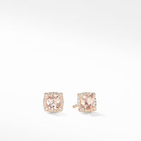Petite Chatelaine® Pavé Bezel Stud Earrings in 18K Rose Gold with Morganite