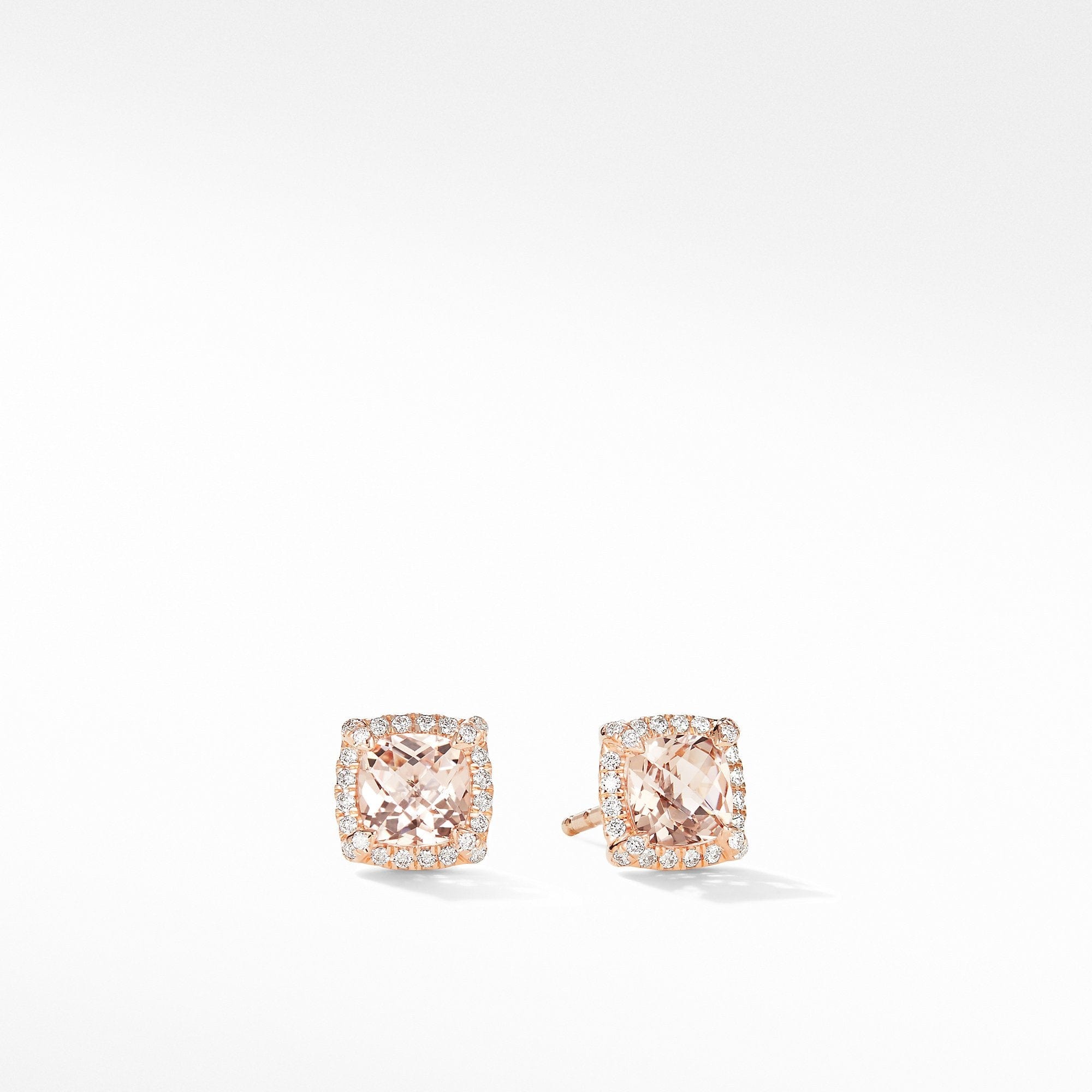Petite Chatelaine® Pavé Bezel Stud Earrings in 18K Rose Gold with Morganite
