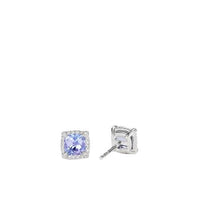 Petite Chatelaine® Pavé Bezel Stud Earrings in 18K White Gold with Tanzanite