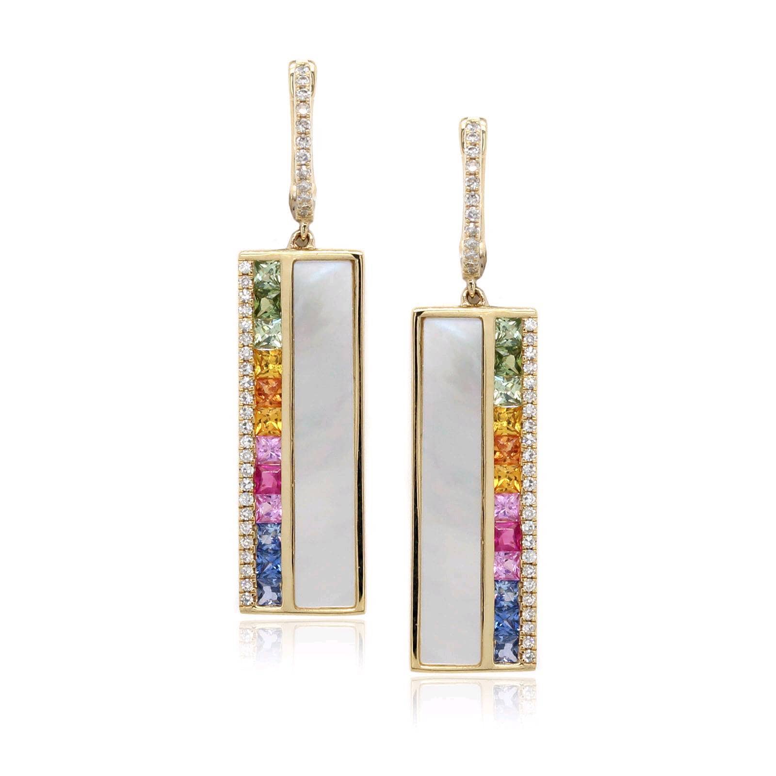 14K Yellow Gold Mother of Pearl and Sapphire Earrings