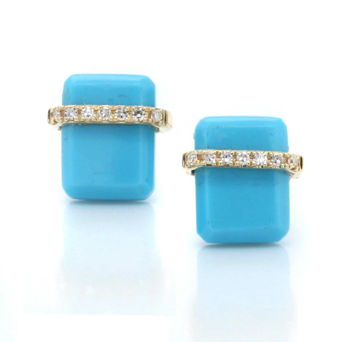 14K Yellow Gold Diamond Wrap Turquoise Earrings