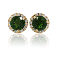 14K Yellow Gold Chrome Diopside Diamond Halo Stud Earrings