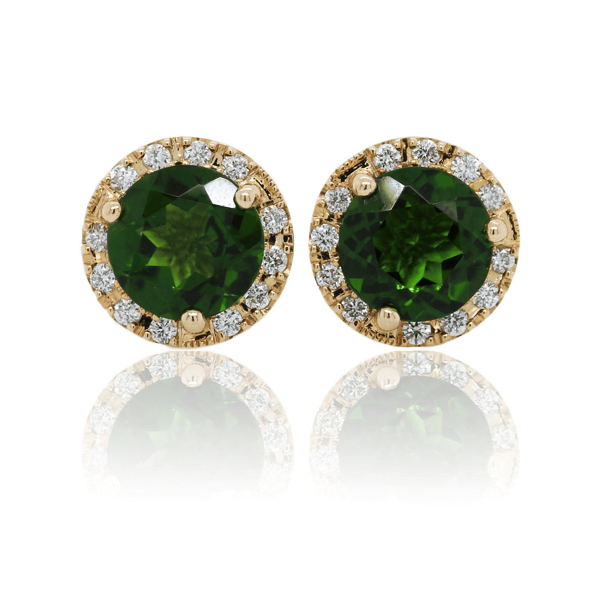 14K Yellow Gold Chrome Diopside Diamond Halo Stud Earrings