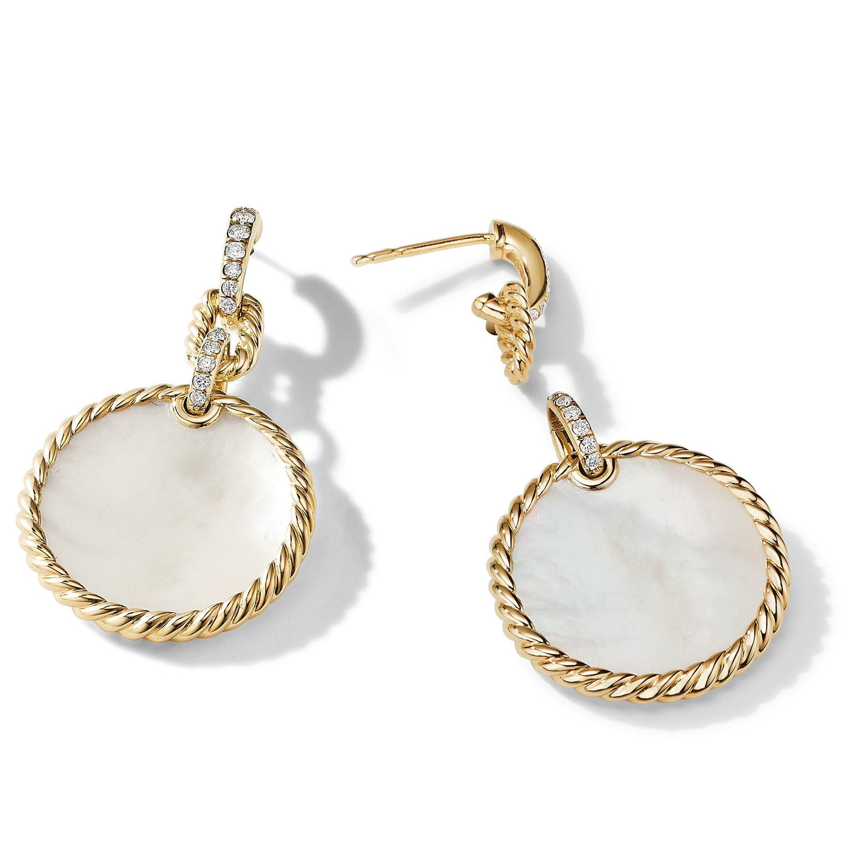 DY Elements Drop Earrings 18K Yellow Gold with Mother of Pearl and Pavé Diamonds