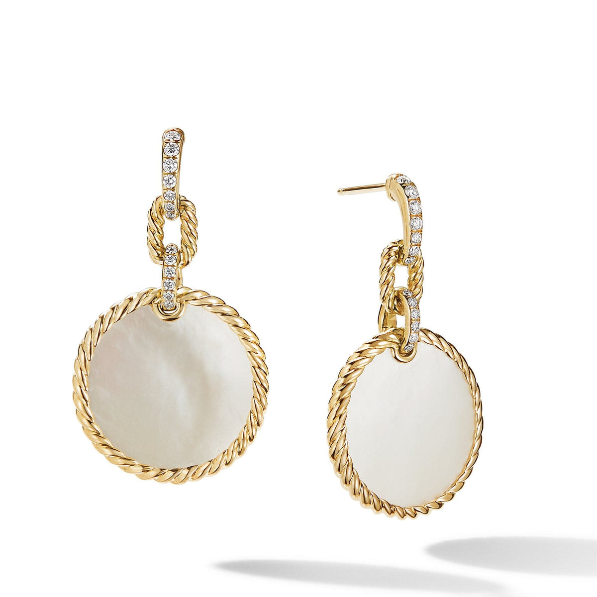 DY Elements Drop Earrings 18K Yellow Gold with Mother of Pearl and Pavé Diamonds