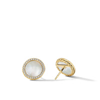 DY Elements Button Stud Earrings in 18K Yellow Gold with Mother of Pearl and Pavé Diamonds