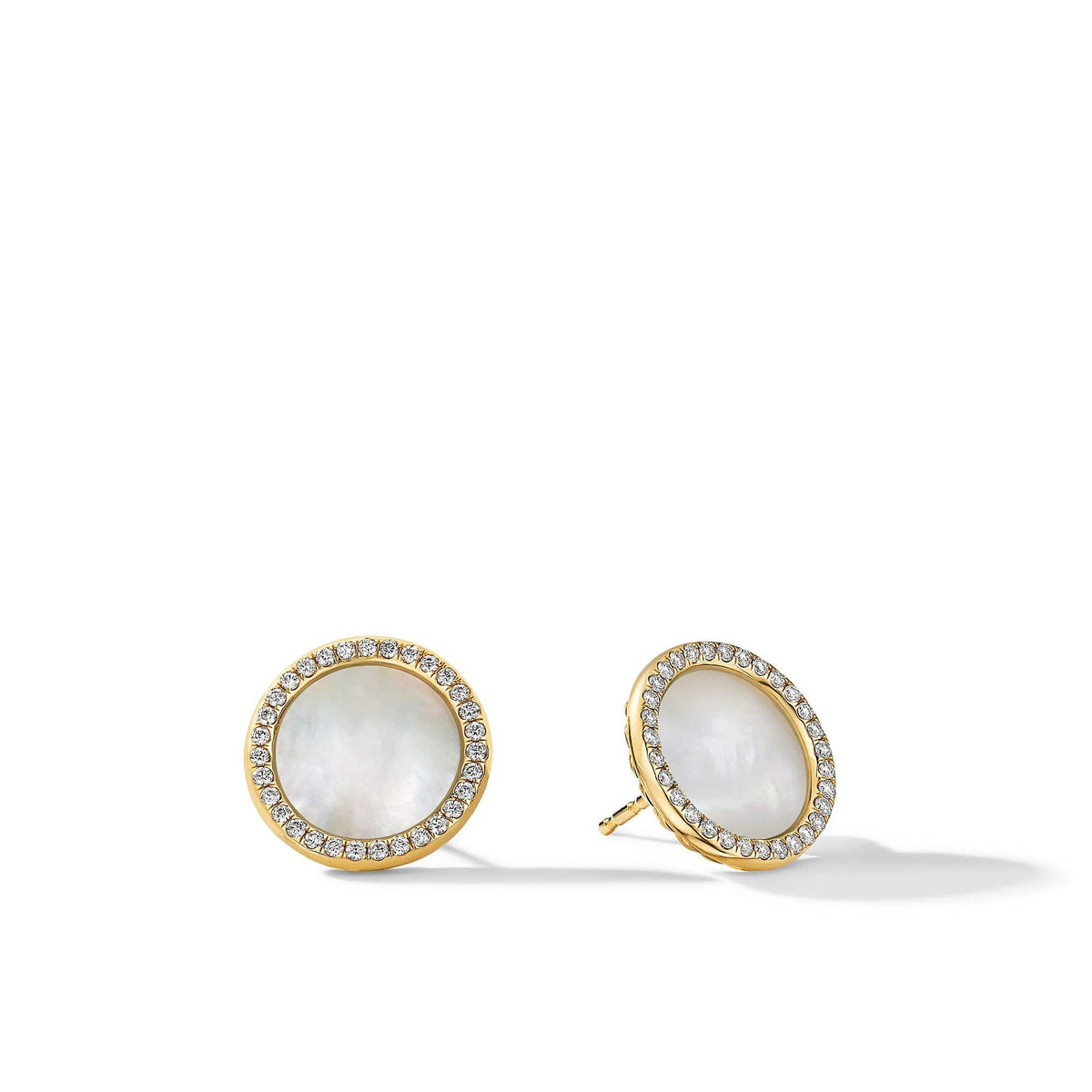 DY Elements Button Earrings in 18K Yellow Gold with Mother of Pearl and Pavé Diamonds