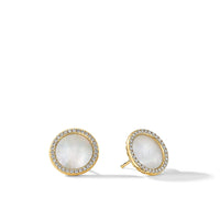 DY Elements Button Earrings in 18K Yellow Gold with Mother of Pearl and Pavé Diamonds