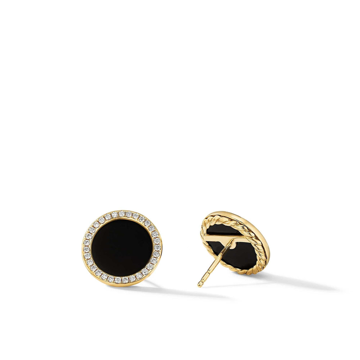 DY Elements Button Stud Earrings in 18K Yellow Gold with Black Onyx and Pavé Diamonds
