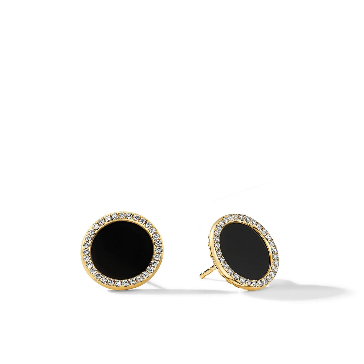 DY Elements Button Earrings in 18K Yellow Gold with Black Onyx and Pavé Diamonds