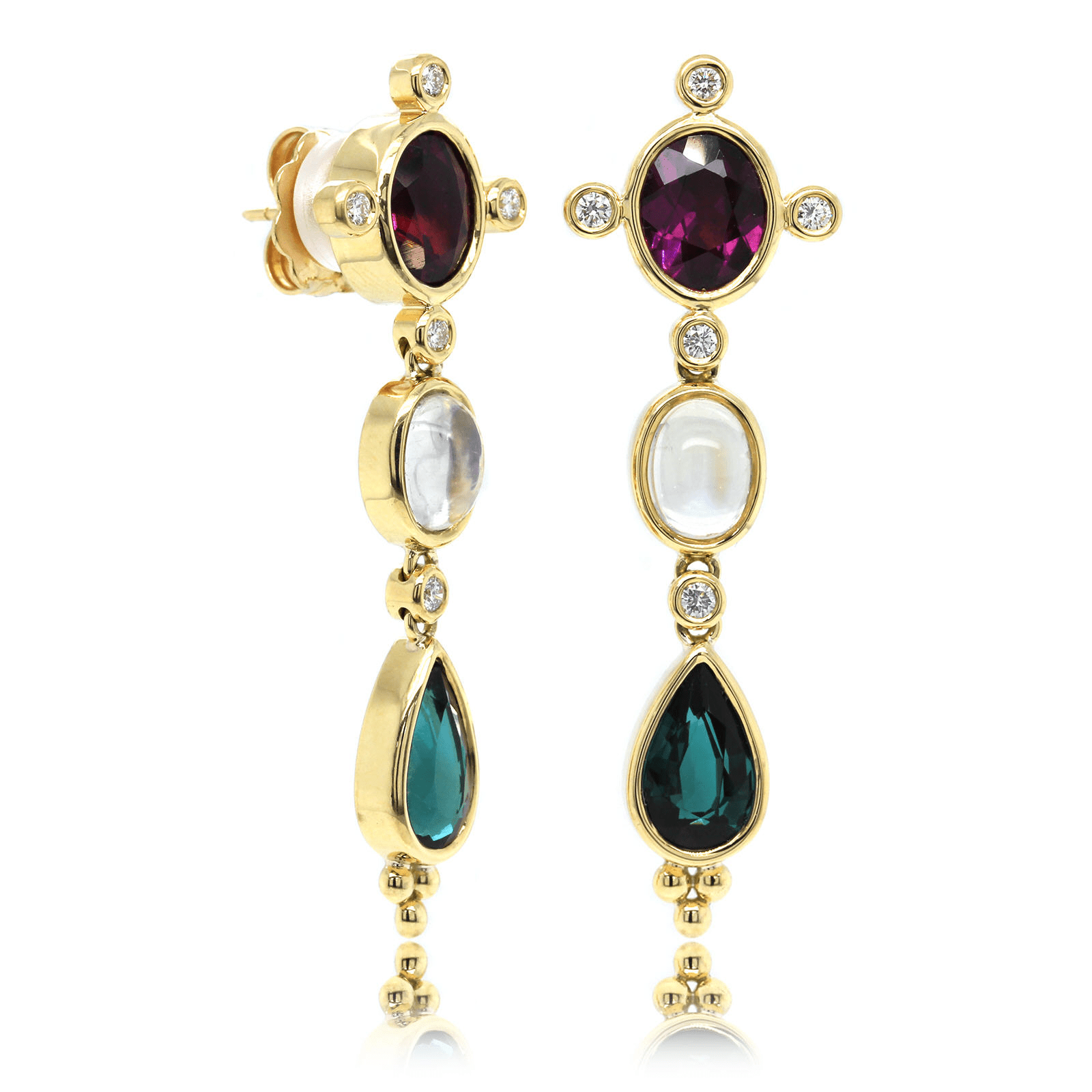 18K Yellow Gold Multi Stone Dangle Earrings