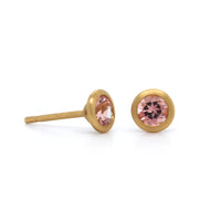 18K Yellow Gold Pink Tourmaline Stud Earrings