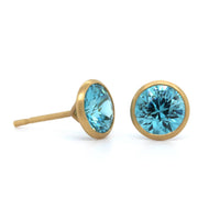 18K Yellow Gold Blue Zircon Stud Earrings