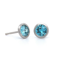 18K White Gold Blue Zircon Stud Earrings