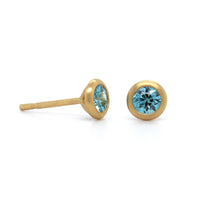 18K Yellow Gold Blue Zircon Stud Earrings