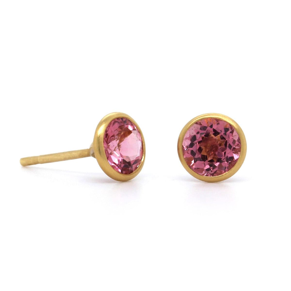 18K Yellow Gold Pink Tourmaline Stud Earrings