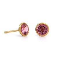 18K Yellow Gold Pink Tourmaline Stud Earrings