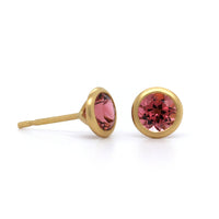 18K Yellow Gold Pink Tourmaline Stud Earrings