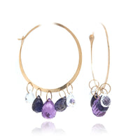 14K Yellow Gold Multi Stone Hoop Earrings