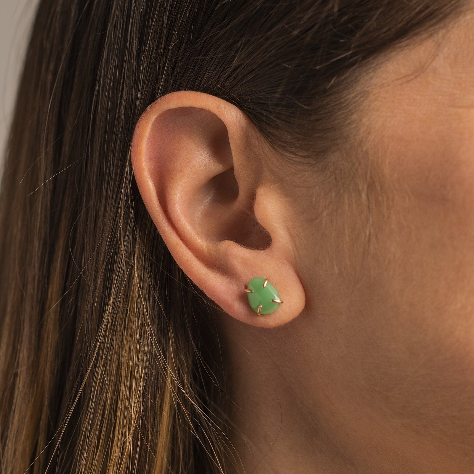 14K Yellow Gold Chrysoprase Stud Earrings