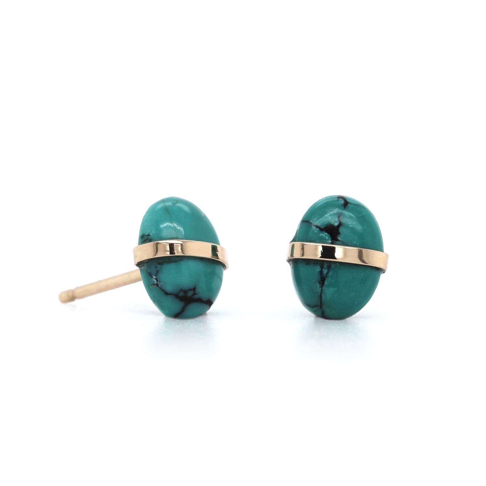 14K Yellow Gold Turquoise Stud Earrings