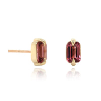 14K Yellow Gold Pink Tourmaline Stud Earrings