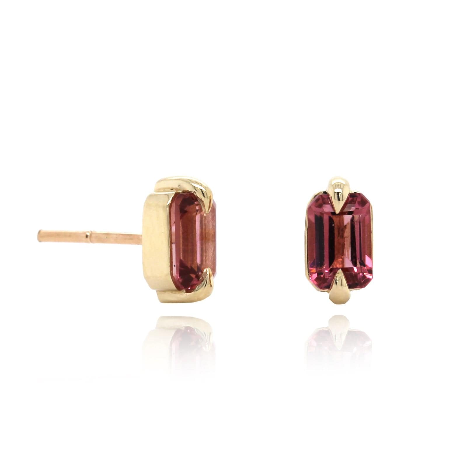 14K Yellow Gold Pink Tourmaline Stud Earrings