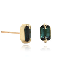14K Yellow Gold Indicolite Tourmaline Stud Earrings