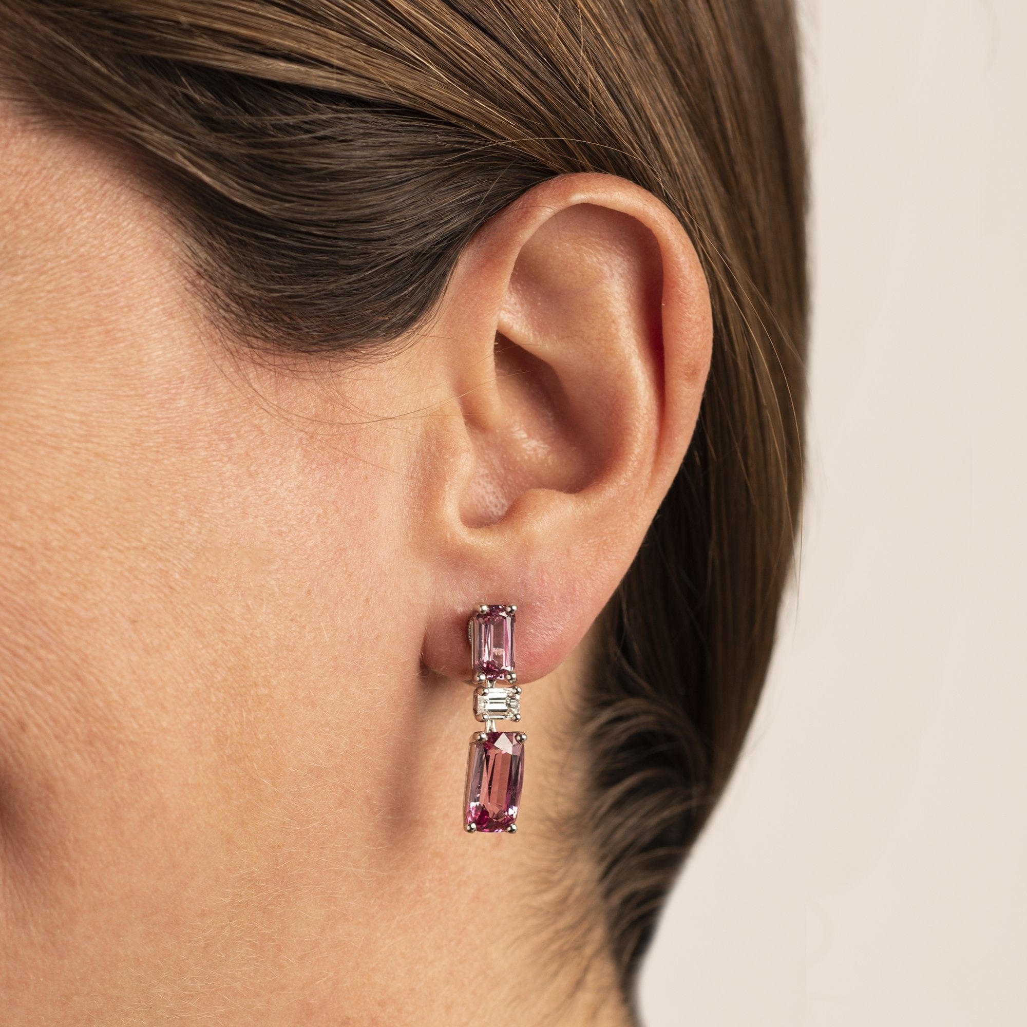 Platinum Pink Spinel and Diamond Drop Earrings