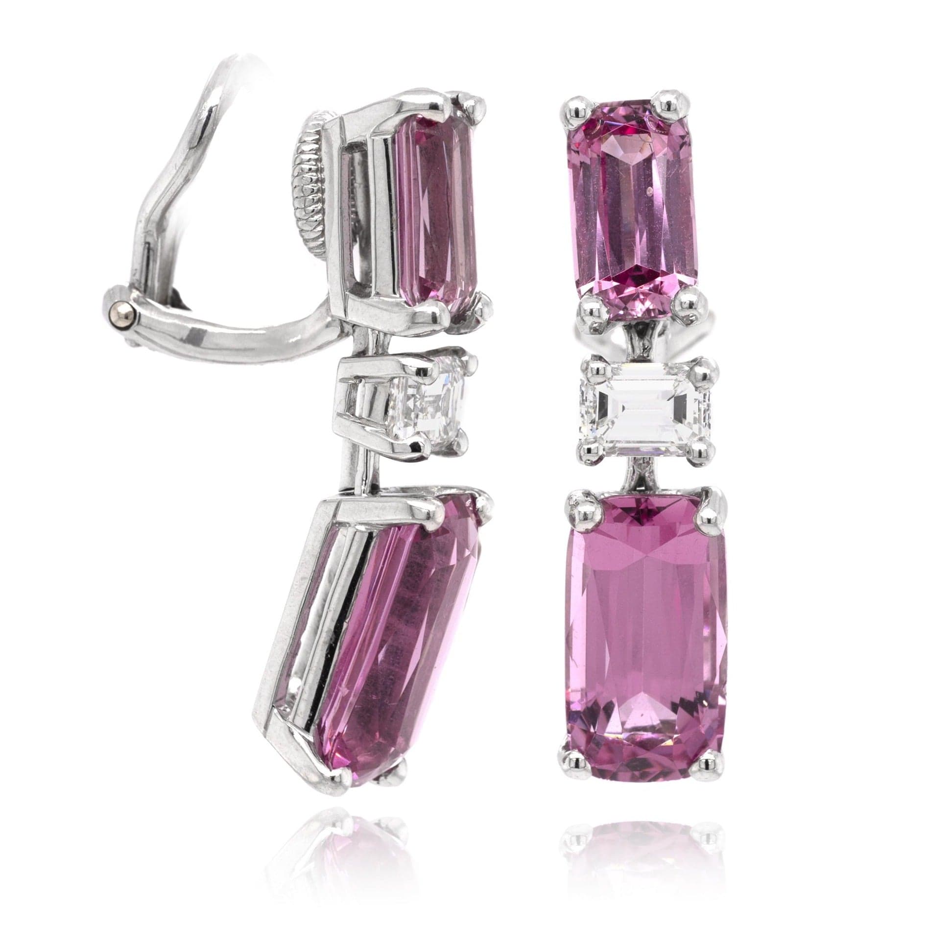 Platinum Pink Sapphire and Diamond Drop Earrings