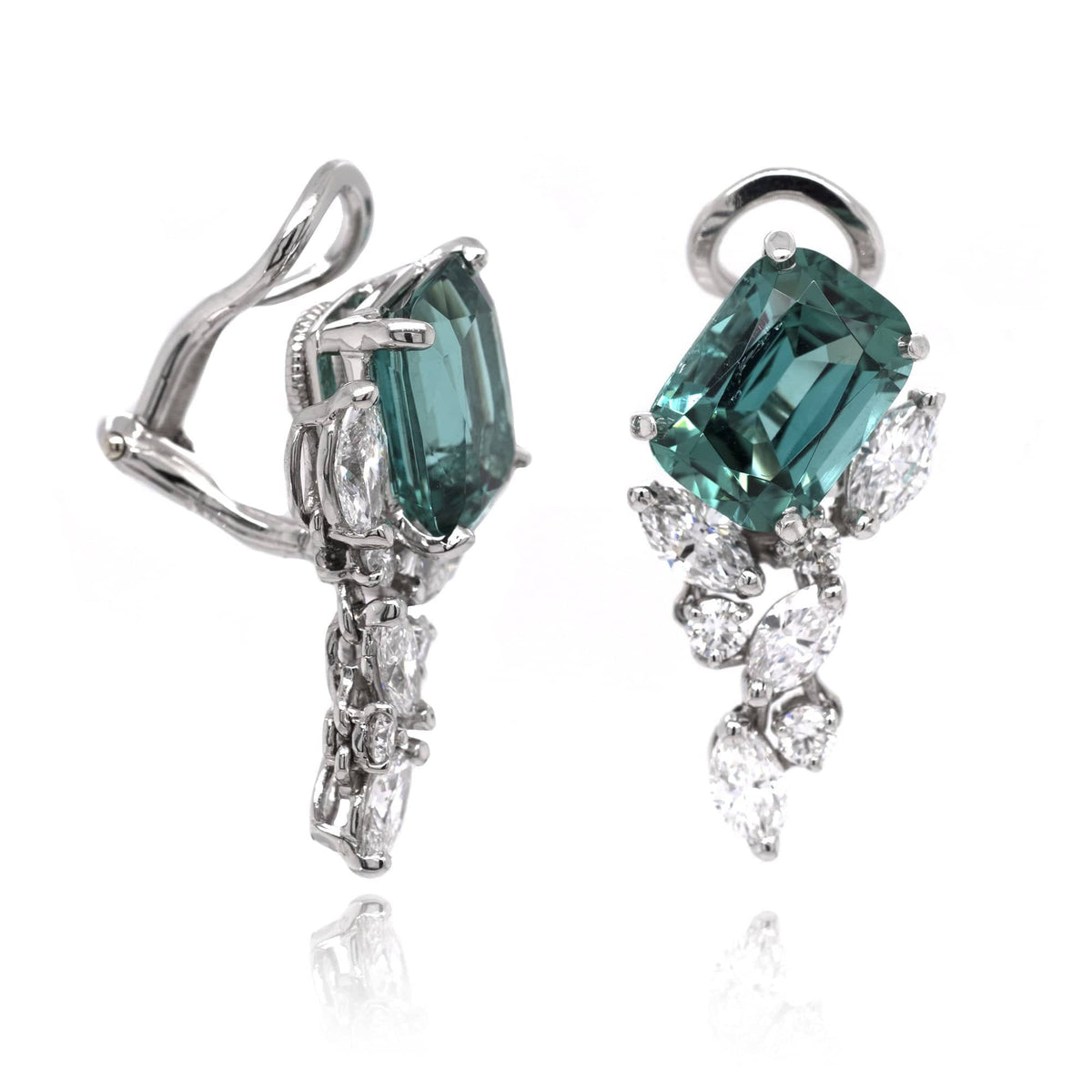 Platinum Green Tourmaline and Diamond Drop Earrings