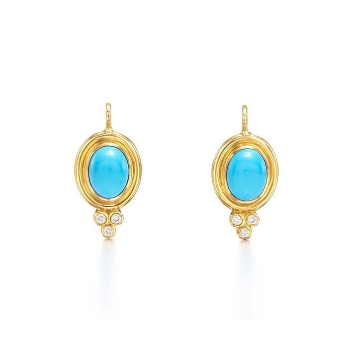 18K Yellow Gold Turquoise and Diamond Drop Earrings