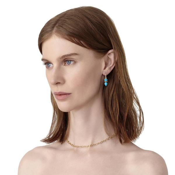 Temple St. Clair 18K Yellow Gold Turquoise and Diamond Drop Earrings