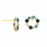 18K Yellow Gold Open Circle Multi Stone Earrings