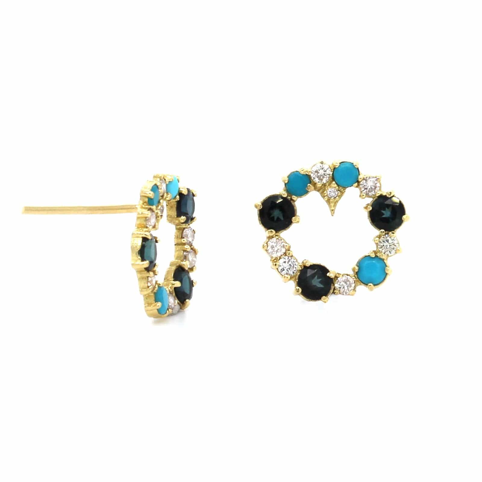 18K Yellow Gold Open Circle Multi Stone Earrings