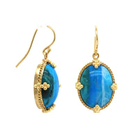 18K Yellow Gold Opal and Chrysocolla Drop Earrings