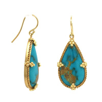 18K Yellow Gold Teardrop Turquoise Drop Earrings