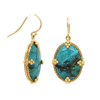 18K Yellow Gold Oval Turquoise Drop Earrings