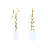 18K Yellow Gold Pearl and Quartz Drop Earrings