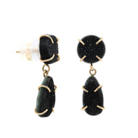 14K Yellow Gold Black Druzy Drop Earrings