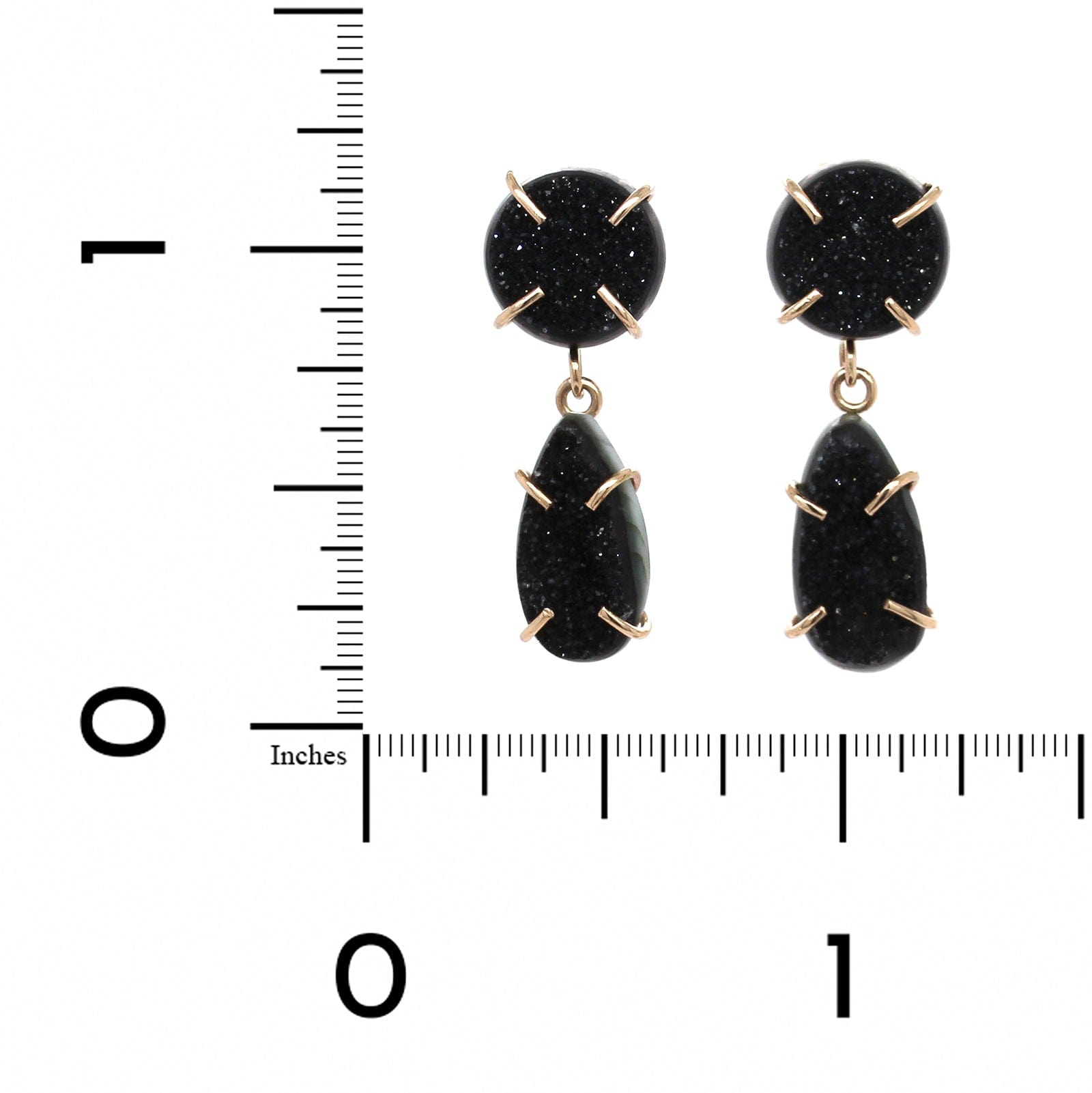 14K Yellow Gold Black Druzy Drop Earrings