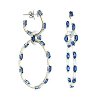 Etho Maria 18K White Gold Oval Sapphire and Mother of Pearl Hoop Drop Earrings