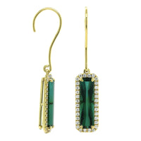 18K Yellow Gold Tourmaline Diamond Halo Drop Earrings