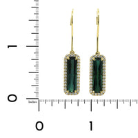18K Yellow Gold Tourmaline Diamond Halo Drop Earrings