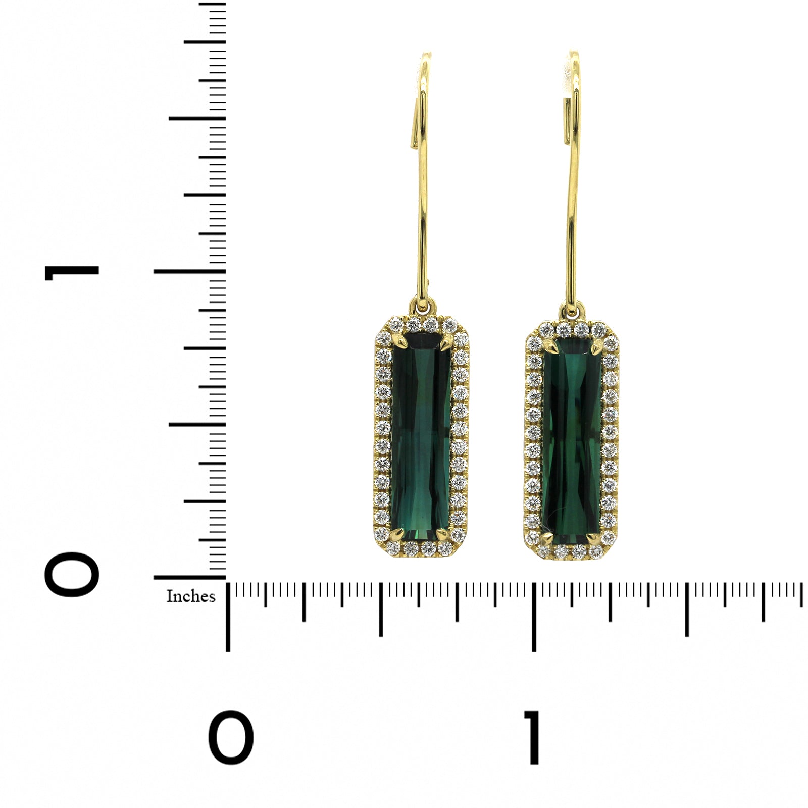 18K Yellow Gold Tourmaline Diamond Halo Drop Earrings