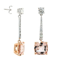 20K Rose Gold and 18K White Gold Morganite Diamond Drop Earrings