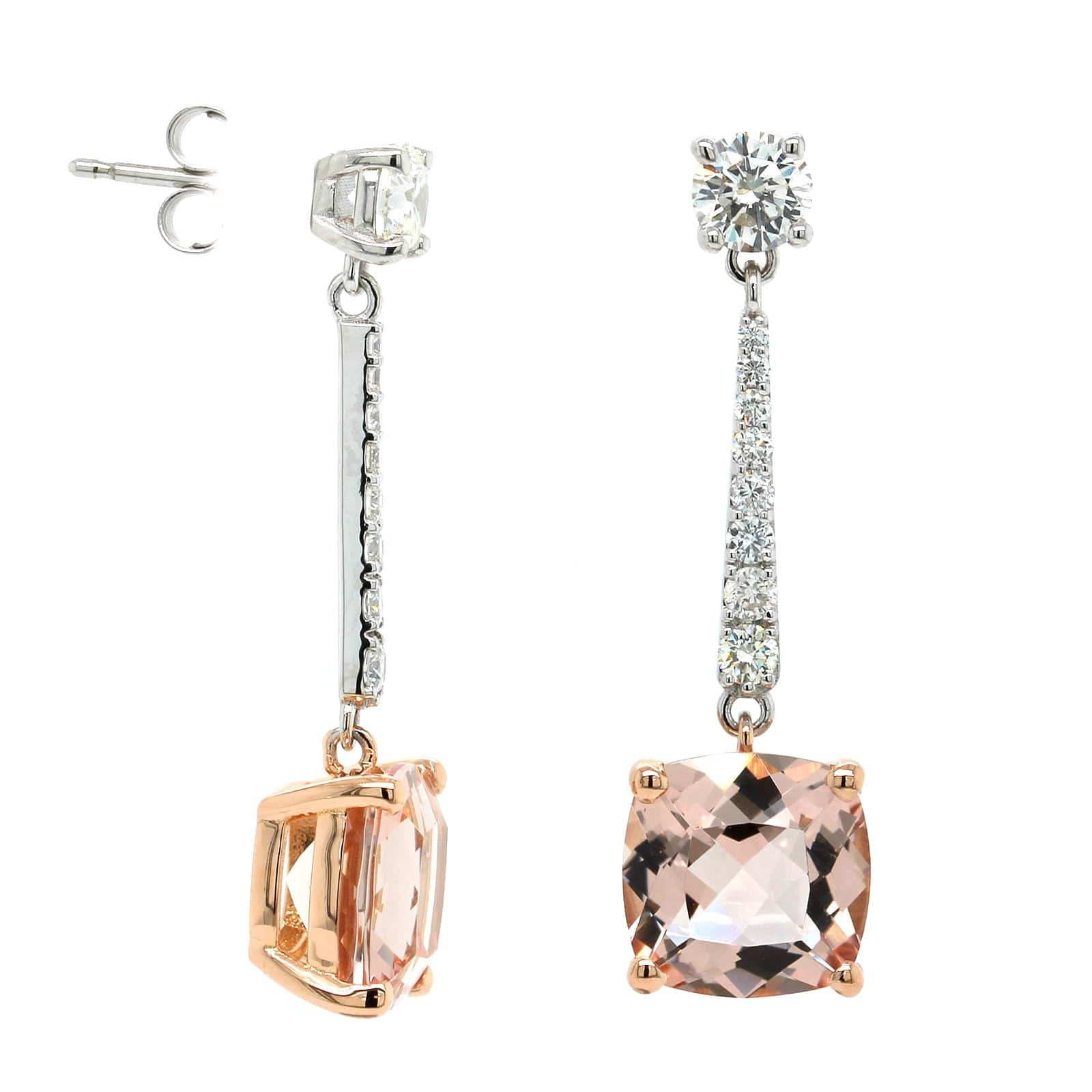 20K Rose Gold and 18K White Gold Morganite Diamond Drop Earrings